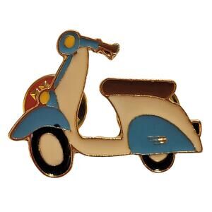 Vintage Blue & White Scooter Vespa Enamel Lapel Pin Dual Clutch Back